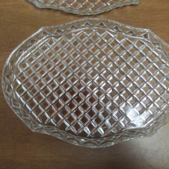 SOLD Lead Crystal Serving Tray Glass Serving Platter Diamond X Pattern glass - Picture 1 of 4
